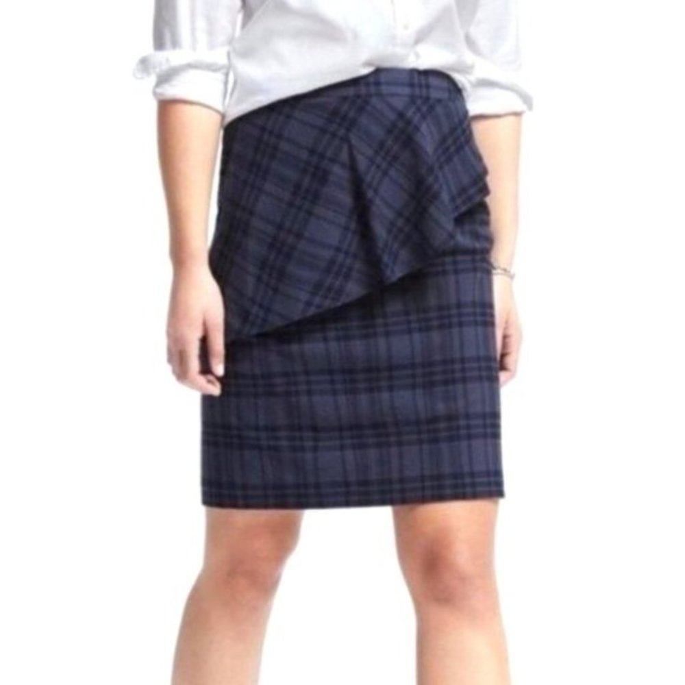 BANANA REPUBLIC Blue Plaid Front Ruffle Pannel Skirt – 00